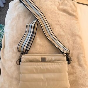 THINK ROYLN Cream Crossbody Bag with Striped Strap